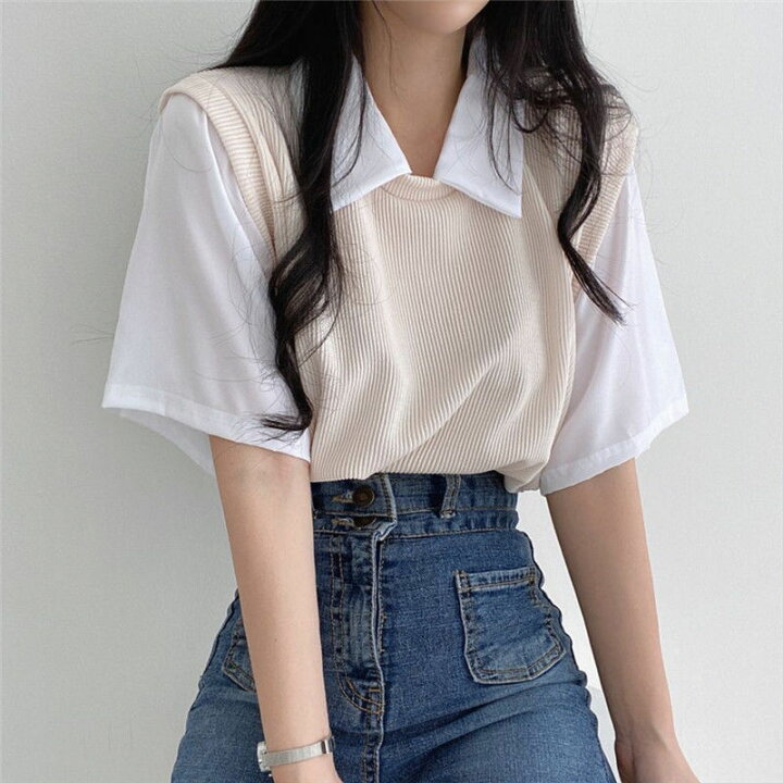 楽天市場】シャツ風Tシャツ レディース トップス 全3色 ベスト シャツ 