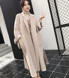 チェスターコート ルーズコート　柔らかコート　レディース ロング丈　アウター　冬物 冬服 マキシ丈　コート　ポケット付き　　 女性　大人　厚手　防寒 保温　ベージュ ルーズコート　冬アウター Anytime 【Anytime】