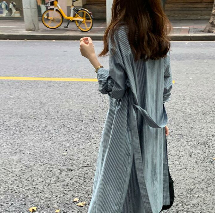 楽天市場 ストライプ シャツワンピ シャツワンピース 春 体型カバー ワンピース 膝丈 長袖 ワンピース ストライプ シャツワンピ 春 膝丈 ワンピース レディース ストライプ ワンピース ブルー 大人可愛い 上品 Anytime ａｎｙｔｉｍｅ楽天市場店