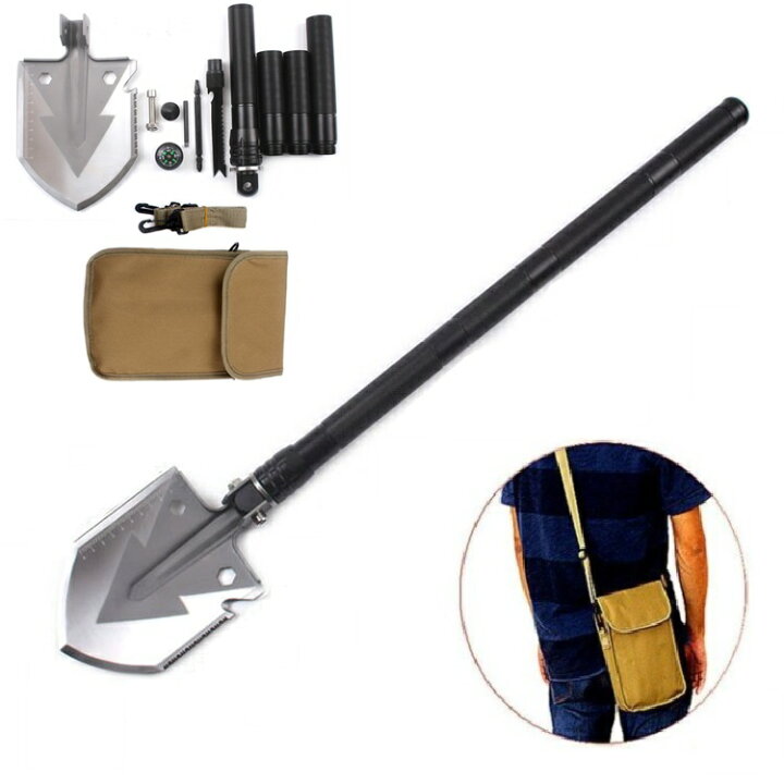 楽天市場 組み立て式シャベル 折りたたみスコップ アウトドア 除雪 防衛 緊急ツール キャンプ用品 折畳スコップ 持ち運び便利 ノコギリ コンパス 収納ポーチ付 Aohiro King Shop