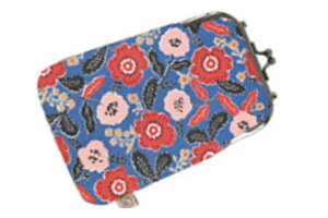 【オリジナル】がま口2wayスマホショルダー【ブルー】【青】【ブルーム】【花柄】【フラワー】【ポーチ】【ケース】【ポシェット】【斜め掛け】【小物入れ】【スマホ入れ】【収納】【お