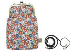 【LIBERTY】【リバティ】がま口2WAYスマホショルダー【レッド】【赤】【花柄】【フラワー】【ポーチ】【ケース】【ポシェット】【斜め掛け】【小物入れ】【スマホ入れ】【収納】【お出か