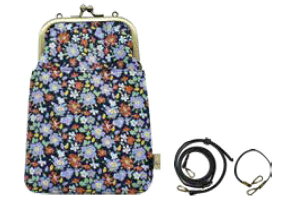 【LIBERTY】【リバティ】がま口2WAYスマホショルダー【ネイビー】【花柄】【フラワー】【ポーチ】【ケース】【ポシェット】【斜め掛け】【小物入れ】【スマホ入れ】【収納】【お出かけ】
