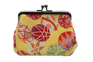 【送料無料】 オリジナル マチ付きがま口ポーチ黄 イエロー 手毬 Ripple ポーチ ケース 小物入れ 収納 メイク 化粧 コスメ 雑貨 グッズ かわいい