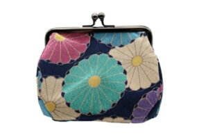 オリジナル マチ付きがま口ポーチ紺 ネイビー 菊友禅 Ripple ポーチ ケース 小物入れ 収納 メイク 化粧 コスメ 雑貨 グッズ かわいい