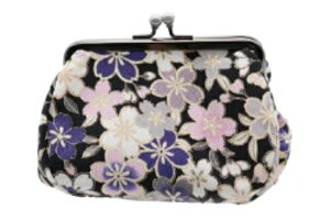 オリジナル マチ付きがま口ポーチ黒 ブラック 桜づくし Ripple ポーチ ケース 小物入れ 収納 メイク 化粧 コスメ 雑貨 グッズ かわいい