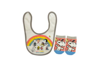 スヌーピー SNOOPY ベビーセットレインボー ピーナッツ ウッドストック すぬーぴー ビブ スタイ よだれかけ ソックス 靴下 赤ちゃん ベビー プレゼント 祝い ギフト 雑