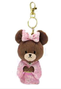 くまのがっこう チャームマスコットキーホルダーピンク さくら柄 着物 ジャッキー がっこう 学校 キャラ 絵本 キーホルダー キーリング チャーム 鍵 ぬいぐるみ 人形