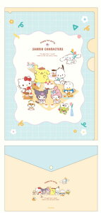 サンリオキャラクターズ よこ型ポケット付きクリアファイルミント おしゃべりティータイム ケース カバー ファイル入れ 整理 収納 文房具 学校 勉強 雑貨 グッズ かわい