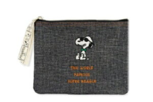 スヌーピー SNOOPY フラットポーチブラック 黒 ボウタイ ジョー・クール ウッドストック ピーナッツ キャラクター ケース 小物入れ 文房具入れ 収納 メイク 化粧 コスメ