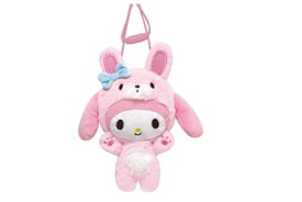 【送料無料】　サンリオキャラクターズ　バンザイシリーズ　ぬいぐるみネックポーチマイメロディ×ウサギ　ケース　小物入れ　収納　首掛け　マスコット　人形　子供　キッズ　雑貨　グッズ　かわいい