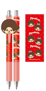 モンチッチ マスコット付きゲルペンツインズフェイス キャラクター ブラック 黒 ペン 筆記用具 文房具 学校 勉強 雑貨 グッズ かわいい