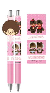 モンチッチ マスコット付きゲルペンファミリー キャラクター ブラック 黒 ペン 筆記用具 文房具 学校 勉強 雑貨 グッズ かわいい