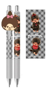 モンチッチ マスコット付きゲルペン二人 キャラクター ブラック 黒 ペン 筆記用具 文房具 学校 勉強 雑貨 グッズ かわいい