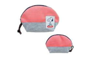 【スヌーピー】【SNOOPY】【ツートンカラーシリーズ】ラウンドポーチ【サモンピンク×ライトグレー】【ピーナッツ】【ウッドストック】【すぬーぴー】【アニメ】【キャラクター】【ポー