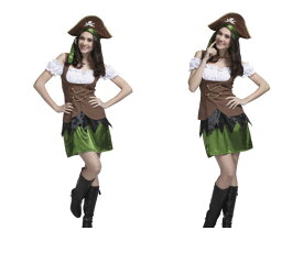 ブラウンパイレーツパイレーツ　海賊　バイキング　仮装　コスプレ　ブラウン×グリーンの配色がオシャレな女海賊☆AOIコレクションのコスプレ♪コスチューム　　 　大