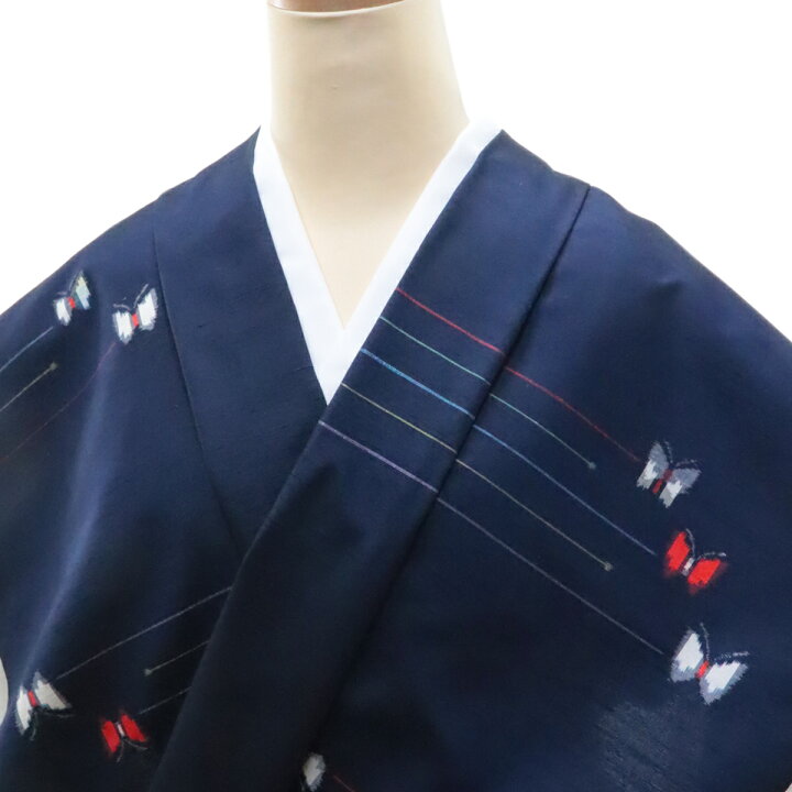 着物反物織宝つむぎ絹100%青系経段ぼかし