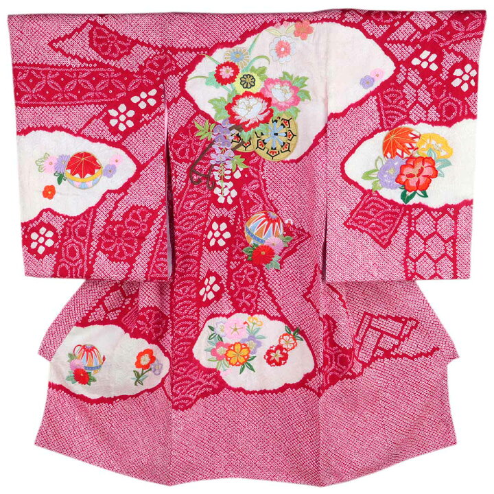 楽天市場】宮参り着物 -16- 熨斗目 女の子用 絹100% 総絞り/刺繍 赤 