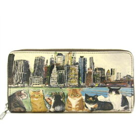 マンハッタナーズ 財布 Manhattaner's トップパース 長札入れ ラウンドファスナータイプ 「ブルックリン・ハイツからの眺め」ベージュ 長財布 本革 猫 猫柄 メンズ レディース 男女兼用 ブランド 大人 猫好き ネコ ねこ 女性 かわいい