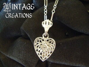 �s���������t�yVINTAGE CREATION�@48�z���[�X�̂悤�ȑ@�ׂȍ׍H�̃n�[�g�^�V���o�[�l�b�N���X�A�_�C�A����/�A�����J����̃C���|�[�g�W���G���[