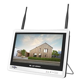 12 LCD ワイヤレス WiFi NVR 8 チャンネル 1944P/500万画素モーション検出ゾーン 内蔵スピーカー 24/7録画 電源ケーブルとHDDは含まれません ワイヤレスカメラ対応