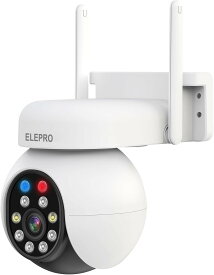 【500万画素・全天候・PTZ360全方位監視】ELEPRO 防犯カメラ 屋外 監視カメラ (1080Pや300万よりキレイ フルカラーナイトビジョン 自動追尾 スマホで見れる 動体検知 プッシュ通知 音声やライト警告 IP66防水 5dBiアンテナ）ネットワークカメラ セキュリティカメラ 玄関