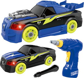 REMOKING DIY 車セット 組み立ておもちゃ ゃ 2IN1 車おもちゃ 大工 おもちゃ 子供用 サウンド ライト付き26ピース レースカー組立セット 工具セット ボルトを締め付け 走行可能 安全な塗料を採用 車おもちゃ 組み立て車 誕生日祝い プレゼント