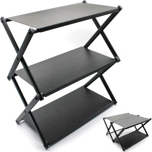 CHENGMAY キャンプ テーブル キャンプラック 2way 折り畳み アウトドア 卓上 収納ラック キャンプ ローテーブル ミニテーブル 3段 組み立て簡単 アルミ合金 小物置き 耐熱 耐荷重30kg 収納袋付き (