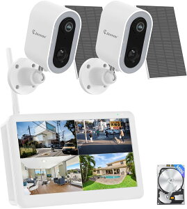 Jennov 防犯カメラ 屋外 ソーラー 400万画素 超高画素 120°超広角 工事不要 IP66防水 電池式 モニター付き PIR人体検知 カラー暗視 投光威嚇 双方向通話 ワイヤレス監視カメラ 室内屋外兼用 無線