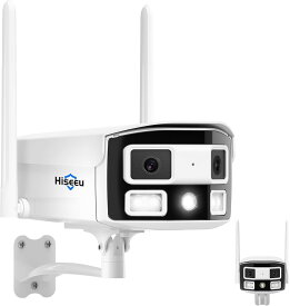 【180° 超広角・スターライトカメラ 】 Hiseeu 防犯カメラ 400万画素 超広角デュアルレンズ WiFi Pro 屋外無線セキュリティカメラ 2.4/5 GHz ブラックライトナイトビュー 双方向音声 IP 66防水 AI動体検知 屋内/屋外 セキュリティ
