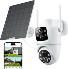 【新進化デュアル防犯カメラ・同時記録/再生・真の360全方位カバー】 COOAU 防犯カメラ 屋外 ソーラー 電池式 5W高効率太陽光充電 大容量バッテリー長持ち 電源不要 工事不要 簡単設置 監視カメラ セキュリティカメラ 300万画素 人感センサー 360度広角撮影 玄関 戸建て