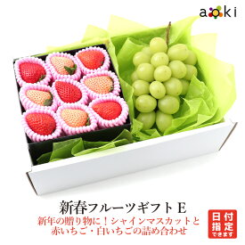 新春フルーツギフトE　[シャインマスカット　紅白いちご]RC お歳暮 御歳暮 冬ギフト 送料込 果物詰め合わせ 誕生日 プレゼント 御祝 内祝 入学祝 結婚 御見舞 快気祝 くだもの 旬の果物 プレゼント 引越し祝 御供