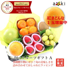 旬のフルーツギフトA 【楽天グルメ受賞記念　紅まどんな1玉増量】 アオキフルーツ ［いちご キウイフルーツ シャインマスカット みかん メロゴールドまたは柑橘 紅まどんな] RC 紅マドンナ送料込 果物 誕生日 プレゼント 御祝 内祝 熨斗 のし対応 卒業祝 退職祝 冬ギフト