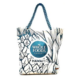 【ハワイ限定・送料無料】 Whole Foods Market HAWAII ビッグパイナップル ネイビー ブルー 大人気 お洒落 トート オーガニック コットン 持ち手 長め ホールフーズ GOTS グローバルオーガニックテキスタイルスタンダード サスティナブル エコ 正規品 ハワイアン 雑貨