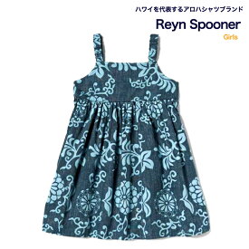 【ハワイ限定・送料無料】 アロハシャツブランド キッズ ReynSpooner 正規品 ワンピース 子供用 女の子 レインスプーナー 4Tサイズ ROYAL CHRYSANTHMUMS ネイビー デニム 青 ガール ギフト HAWAII ハワイアン雑貨