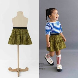 【2023春夏】folk made 【フォークメイド】yellow gingham split skirt（90～155/4サイズ）f23ss-042