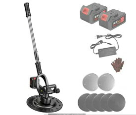 トップマッチ トロウェル コンクリート研磨機 小型 パワートロウェル 電動サンダー 充電式 電動 円盤 ハンドヘルド 左官 土間仕上げツール 6速調整 両手で簡単施工 土間施工 ムラ取り コテ仕上げ 不陸調整 建築 現場 コンクリート均し 電池2つ　伸縮