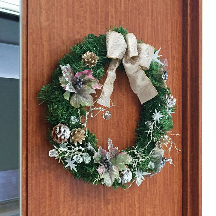 超安い オーナメント クリスマス 飾り デコレーション 装飾 おしゃれ パーティー イベント クリスマスリース グリーンリース ベージュリボン F45cm A Riosmauricio Com