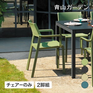 イス チェア 椅子 屋外 家具 ファニチャー プラスチック 完成品 店舗用 業務用 タカショー / トリル アームチェアー 2脚組 グリーン ダークグレー トープ /C