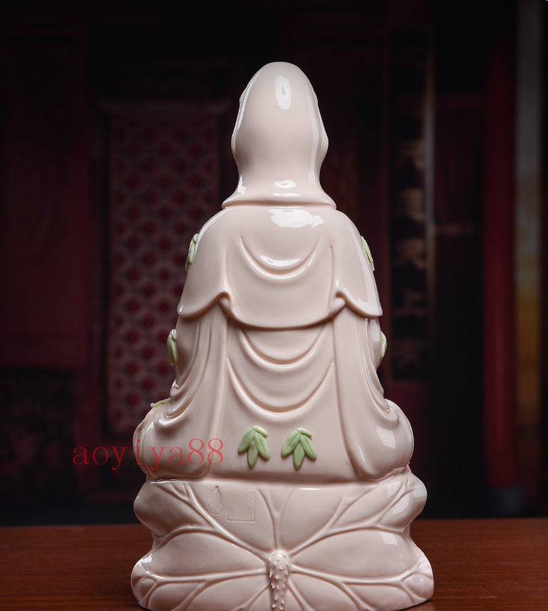 仏像「観世音菩薩」 蓮の花 観音 28cm 陶磁器 繊細 極上珍品 開運祈る