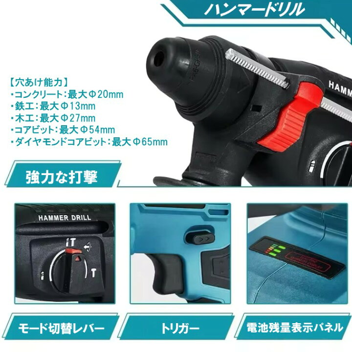 楽天市場】最新モデル ハンマードリル マキタ互換 18V ブラシレス 