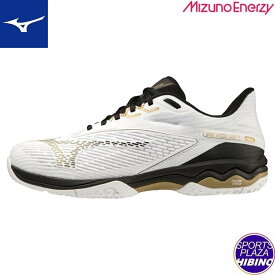ミズノ(mizuno) テニスシューズ WAVE EXCEED LIGHT 2 WIDE SW OC ウエーブエクシードライト (23aw) クレー・砂入り人工芝コート用 ホワイト×ゴールド×ブラック 61GB231909