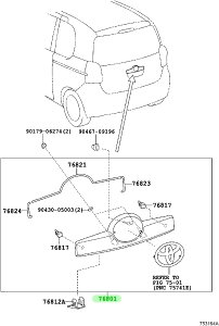 TOYOTA (�g���^) �������i GARNISH SUB-ASSY, BACK DOOR, OUTSIDEGARNISH SUB-ASS�i�� 76801-52480-E0