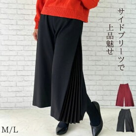 パンツ ワイドパンツ スカーチョ サイドプリーツワイドパンツ ガウチョパンツ レディース プリーツ ゴム フレアパンツ Aライン スカートパンツ スカンツ ガウチョ スカーチョ ワイドパンツ 秋冬 冬 上品 きれいめ