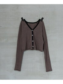 【別注】millerボーダーVネックカーディガン A part by アパートバイ トップス カットソー・Tシャツ ブラウン ブラック ホワイト【送料無料】[Rakuten Fashion]