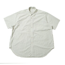 ジムフレックス GYMPHLEX 半袖 ボタンダウンシャツ オーバーサイズ ウオッシュド ストライプ ベージュ×グレー