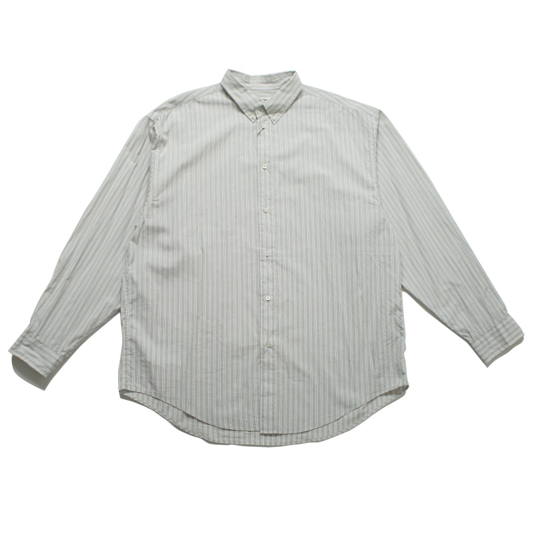 GYMPHLEX ジムフレックス ボタンダウンシャツ オーバーサイズ ウオッシュド ストライプ グレー×チャコール