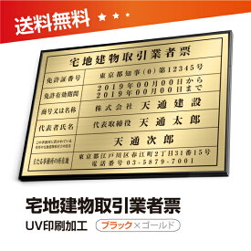 宅地建物取引業者票 【ブロンズxゴールド】520mm×370mm 選べる4書体 4枠 UV印刷 ステンレス 撥水加工 錆びない 看板 法定サイズクリア 宅地 建物 取引業者 金看板 宅建 標識 事務所用 安価でおしゃれな許可票看板 事務所看板 短納期 tr-brz-gold