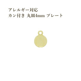 ［10個］ サージカル ステンレス カン付き メタル 丸皿 プレート 4mm [ ゴールド 金 ] O-04 チャーム 金具 ラウンド パーツ アレルギー対応