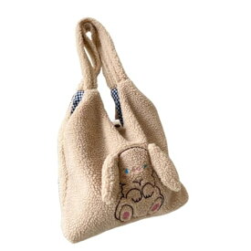 [] 秋冬ラムウールショルダーバッグ、かわいいウサギの刺繍入りぬいぐるみレディースバッグ、ハンドバッグ、ぬいぐるみショルダーバッグ